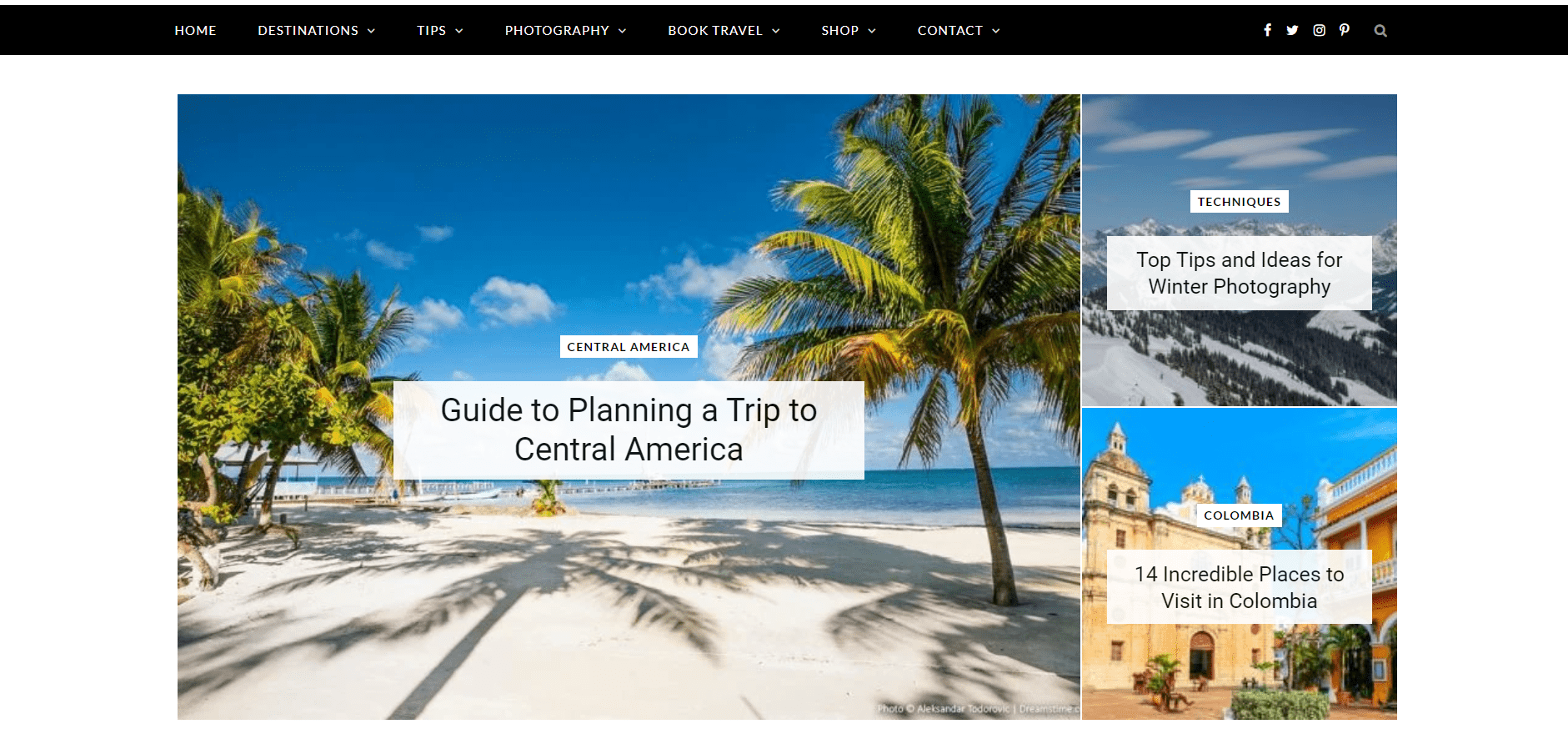 A screenshot of the Travel & Destinations travel blog featuring the most recent blog posts.

