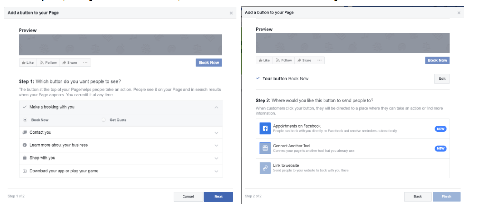 A screenshot of the section explaining how to add buttons on the Facebook Business Page
