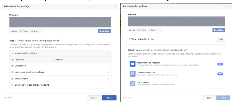 A screenshot of the section explaining how to add buttons on the Facebook Business Page