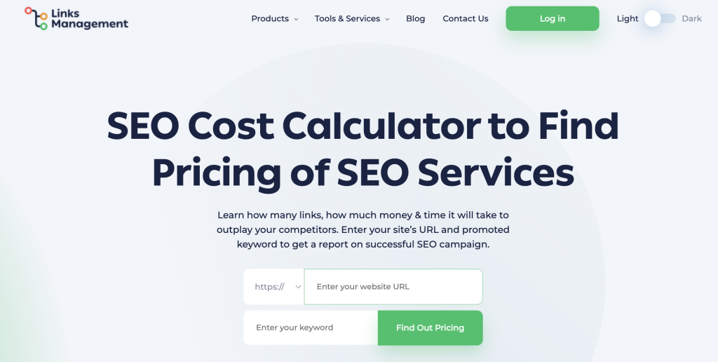 SEO Cost Calculator homepage