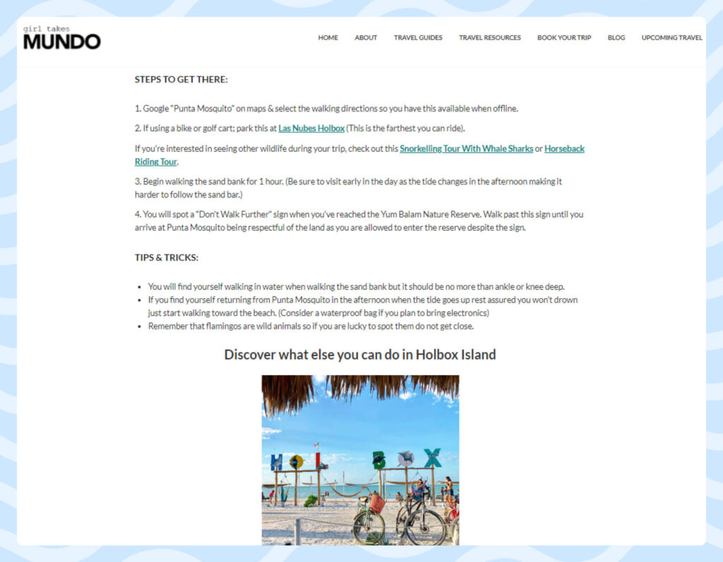 How I distinguished affiliate links in my “Where & How To See Flamingos in Holbox” guide by making them bold, underlined, and changing their color How I distinguished affiliate links in my “Where & How To See Flamingos in Holbox” guide by making them bold, underlined, and changing their color