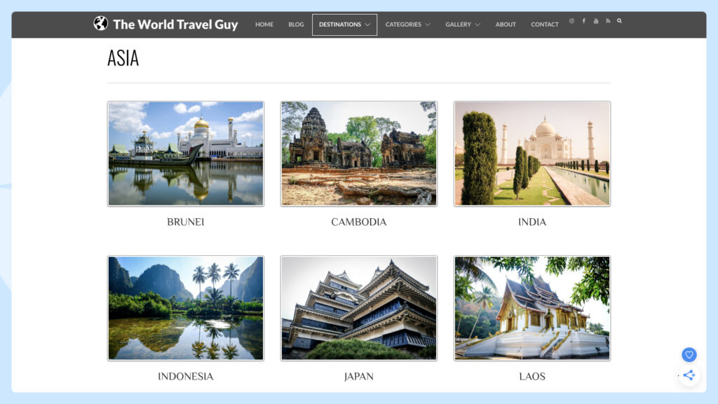 Destinations page on Theworldtravelguy.com