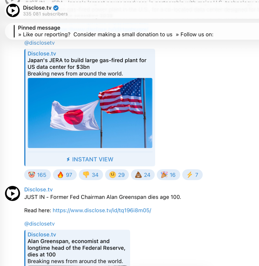 Disclose.tv Telegram channel’s posts covering international news