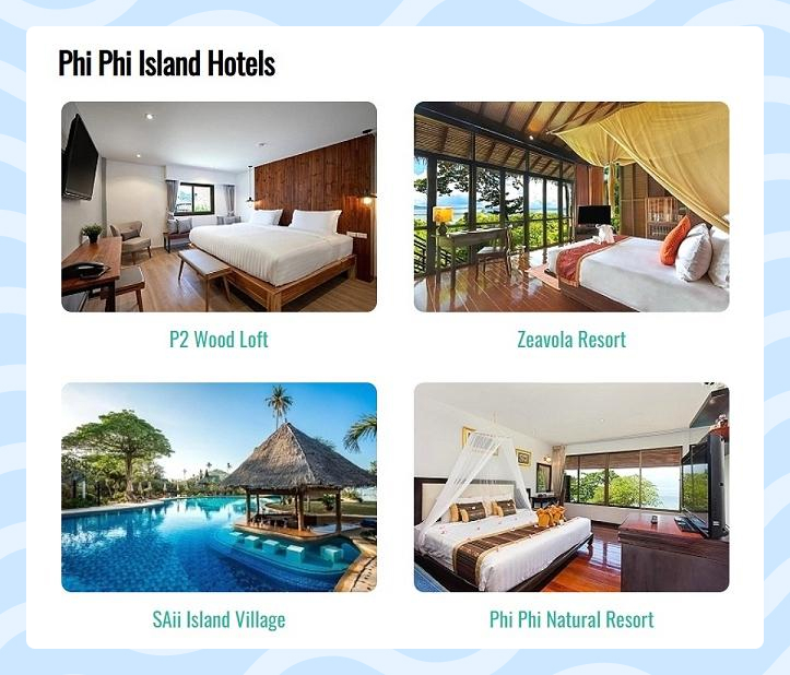 Example of visually appealing affiliate link buttons on my blog post (Phi Phi Island)