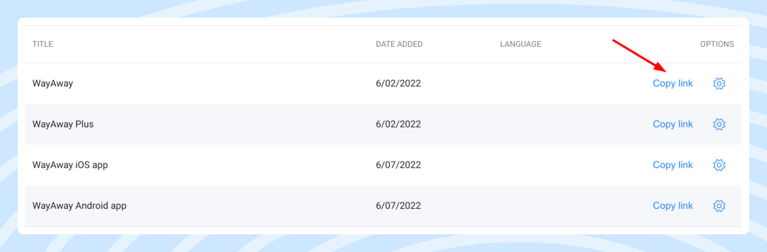 Screenshot of the WayAway partner program page on Travelpayouts dashboard, showing where users can affiliate links.