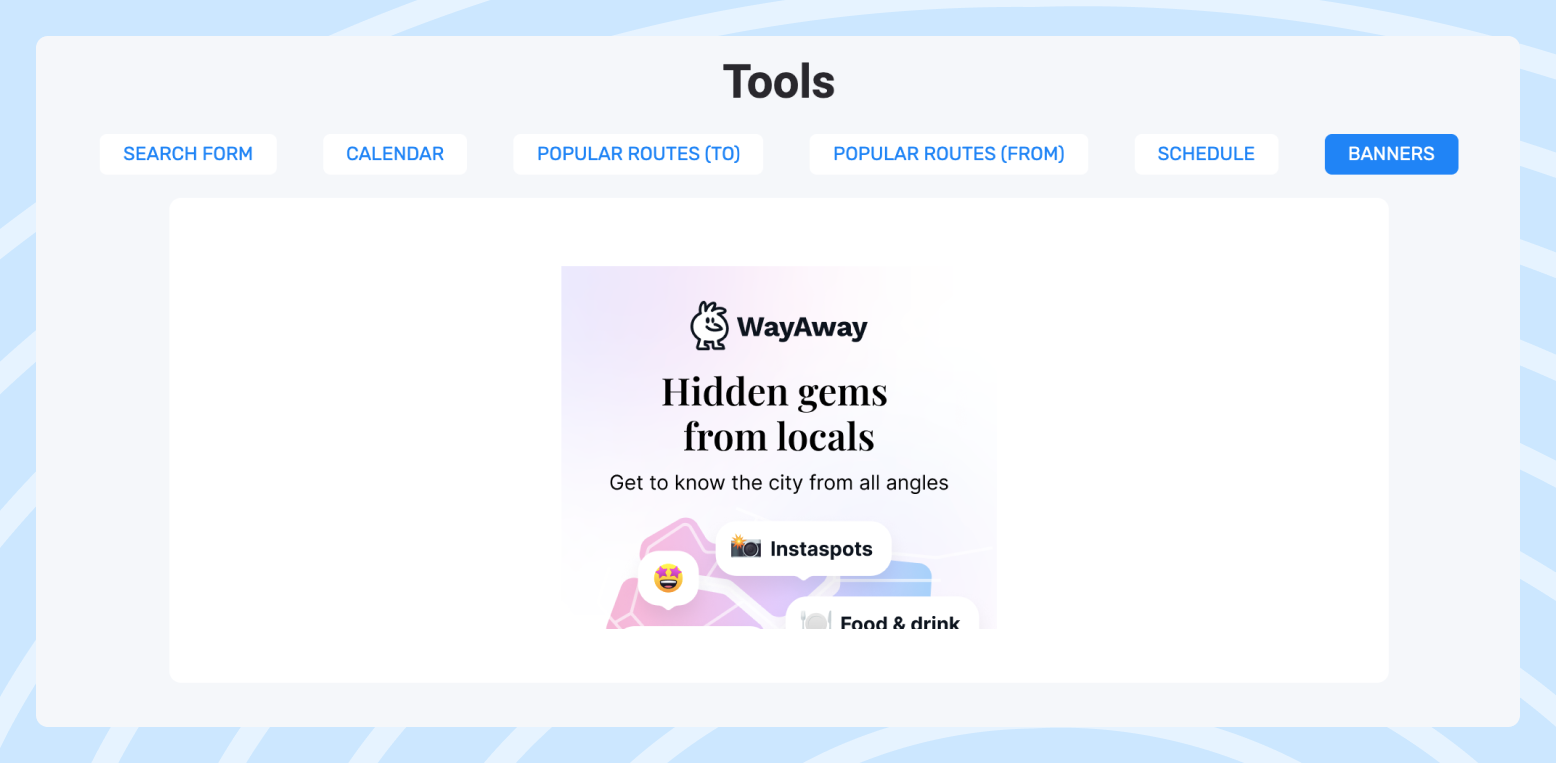 Screenshot of the WayAway banner, featuring WayAway’s logo, mascot, text about hidden gems.