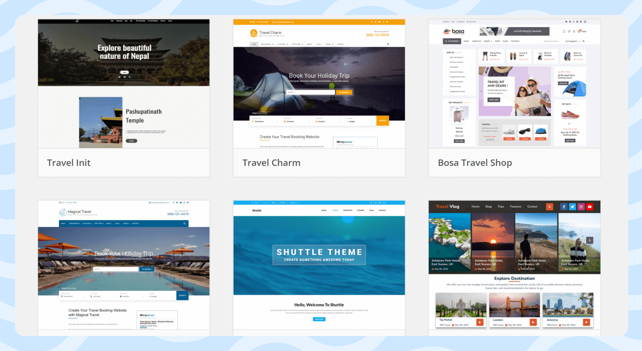 An example of free themes for a travel blog