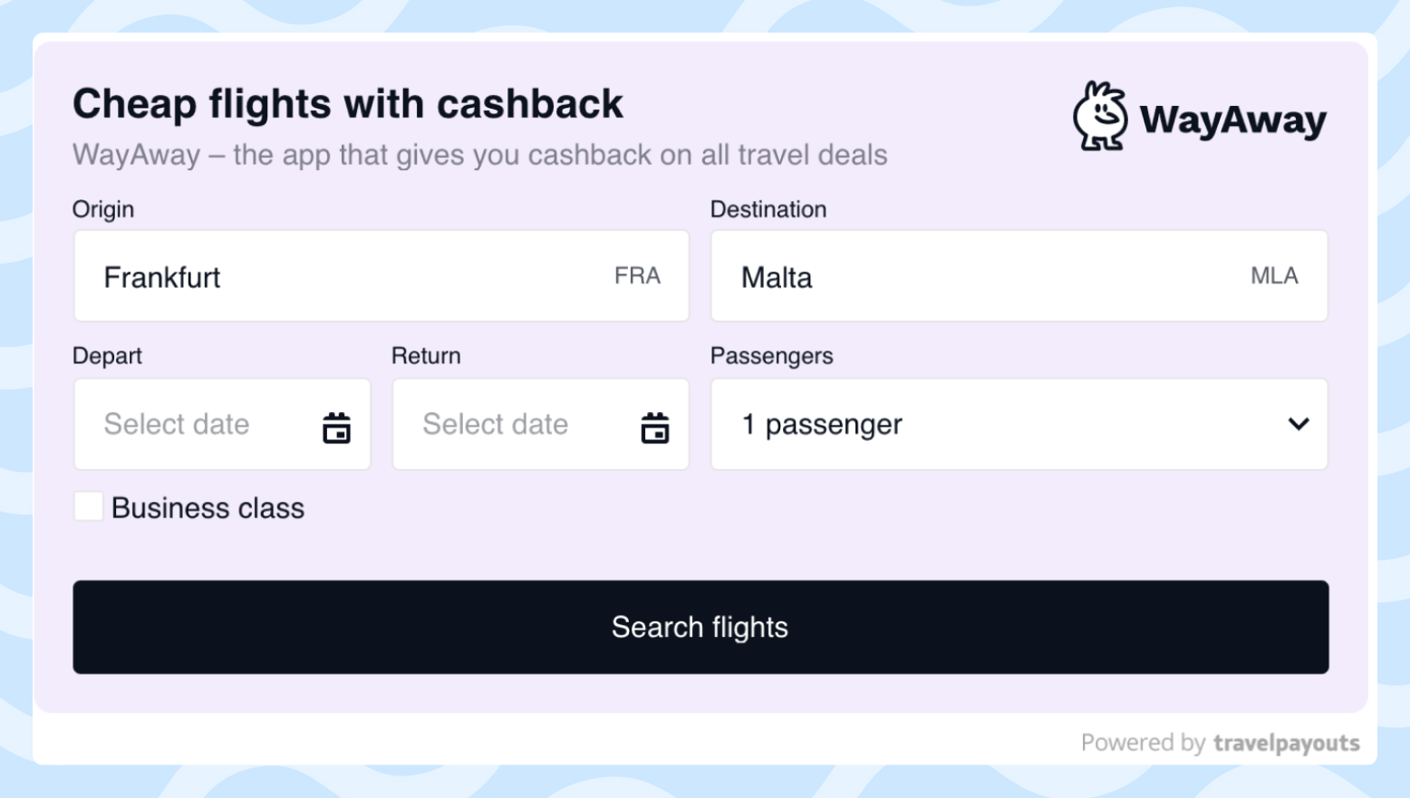 Example of the flight search form