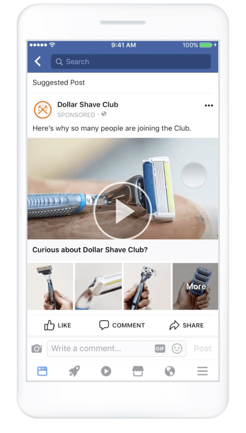 صورة لهاتف ذكي مع إعلان من Dollar Shave Club