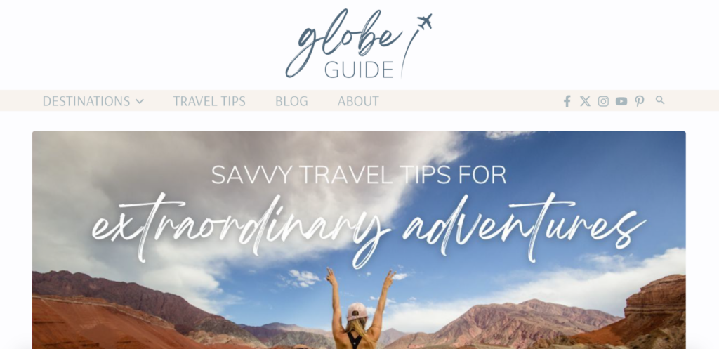 Globe Guide homepage with the banner text “Savvy travel tips for extraordinary adventures”
