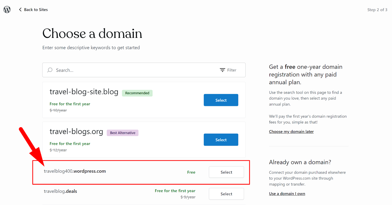 Example of choosing domain on wordpress.com Example of choosing domain on wordpress.com