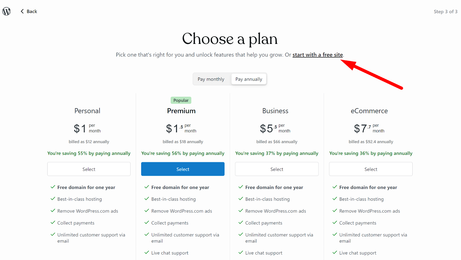 Example of choosing a plan