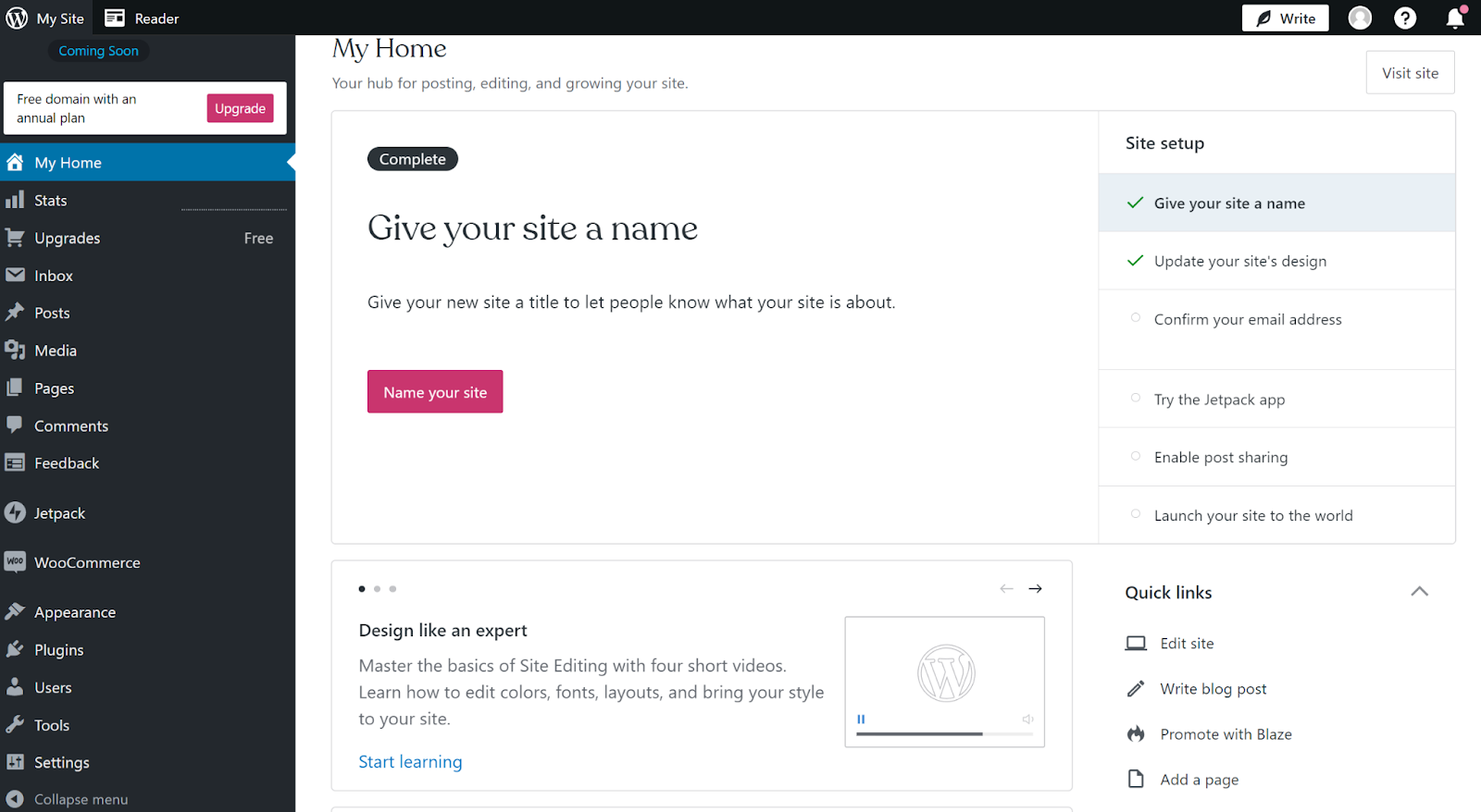 Example of the WordPress Admin Panel