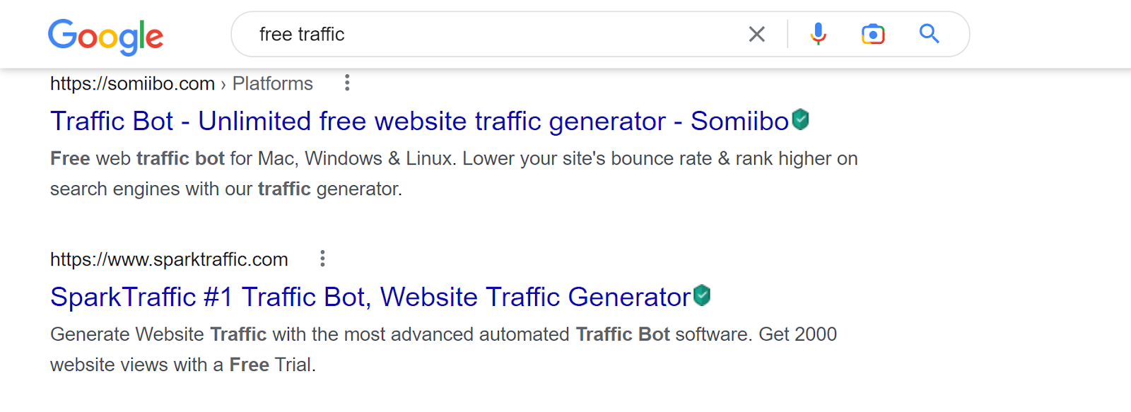 Example of free traffic offers