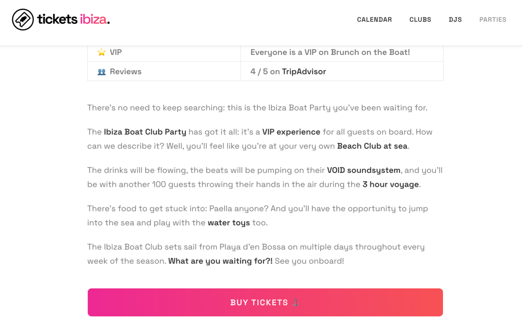Example of affiliate deep link placement Example of affiliate link placement with a CTA button to buy tickets
