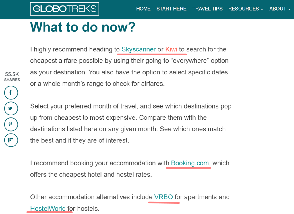 An example of affiliate links in an article Example of affiliate links in an article