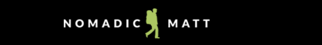 Screenshot of the travel blog logo from the Nomadic Matt website, featuring a backpacker.
