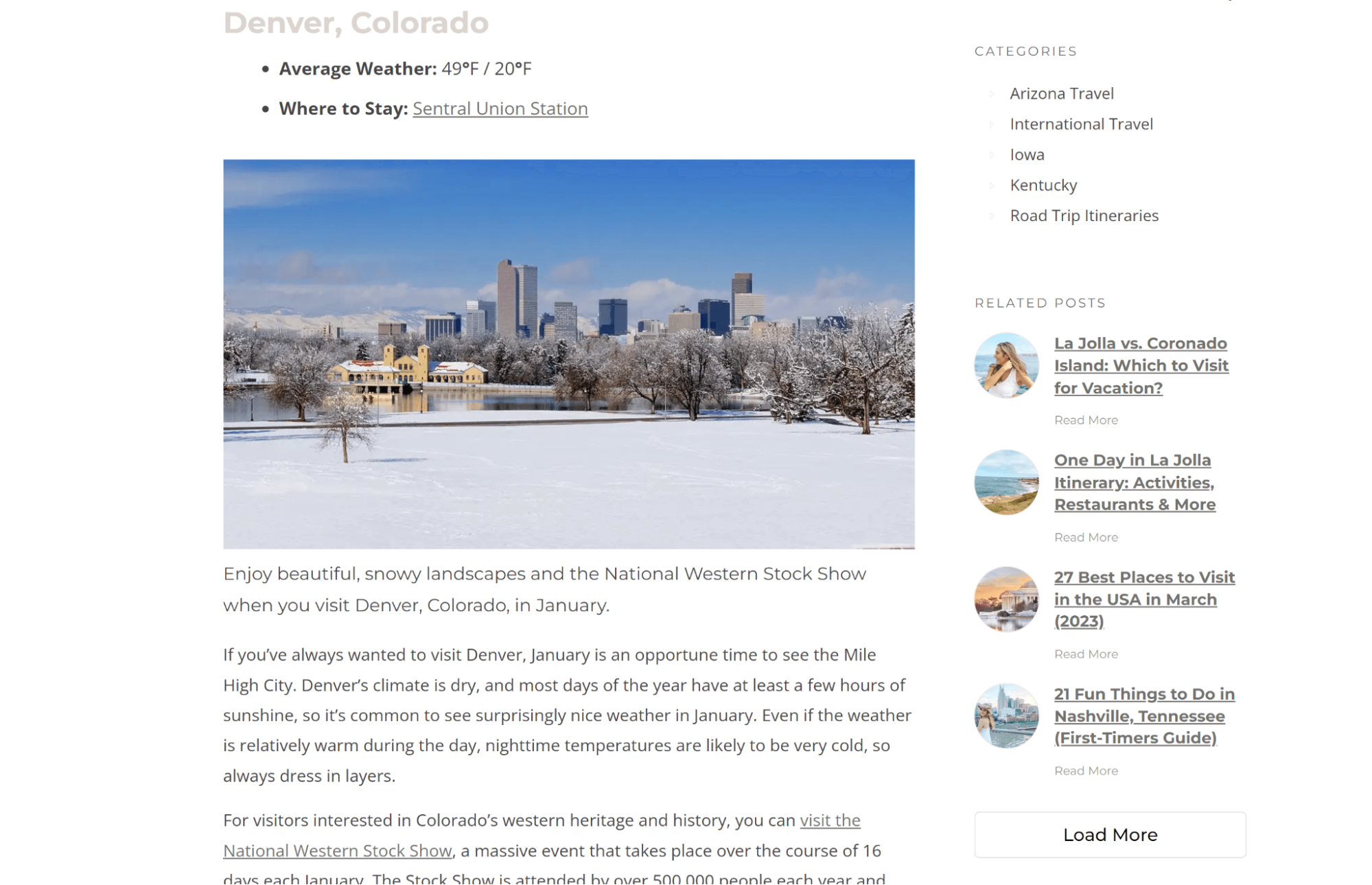 A screenshot featuring visuals in a long-form post about the best places to visit in the USA on the Travel by Brit website.