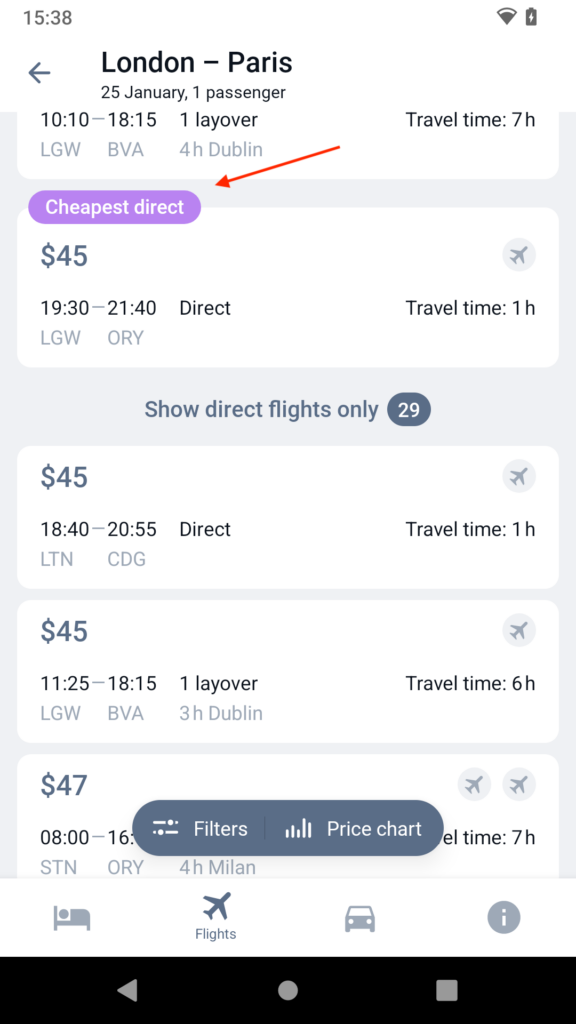 Flights tags in the Travel App