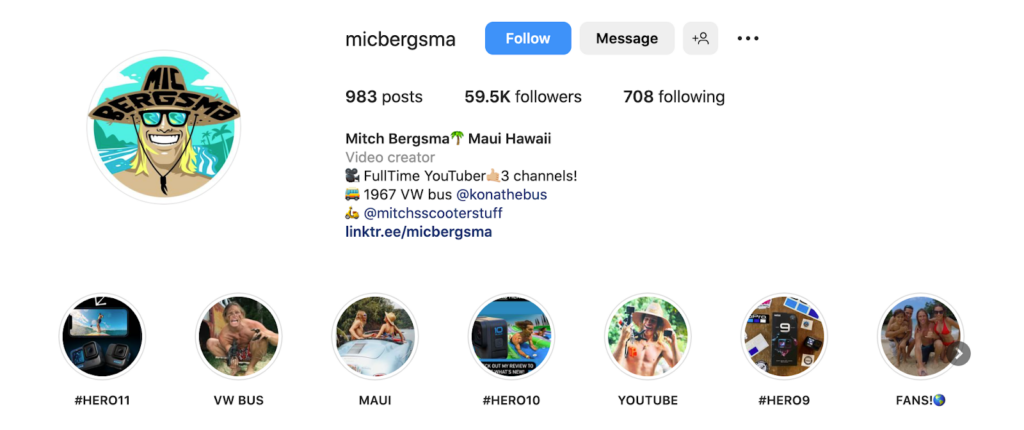 A screenshot featuring Micbergsma Instagram Account 