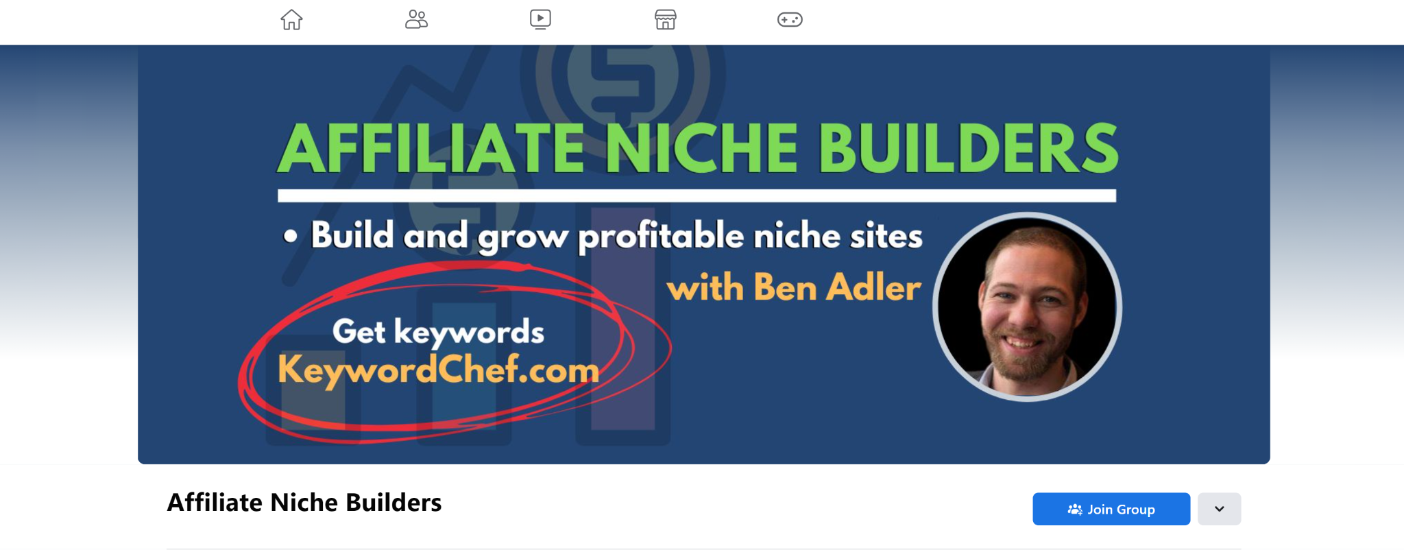 A screenshot featuring the Affiliate Niche Builders Facebook Page