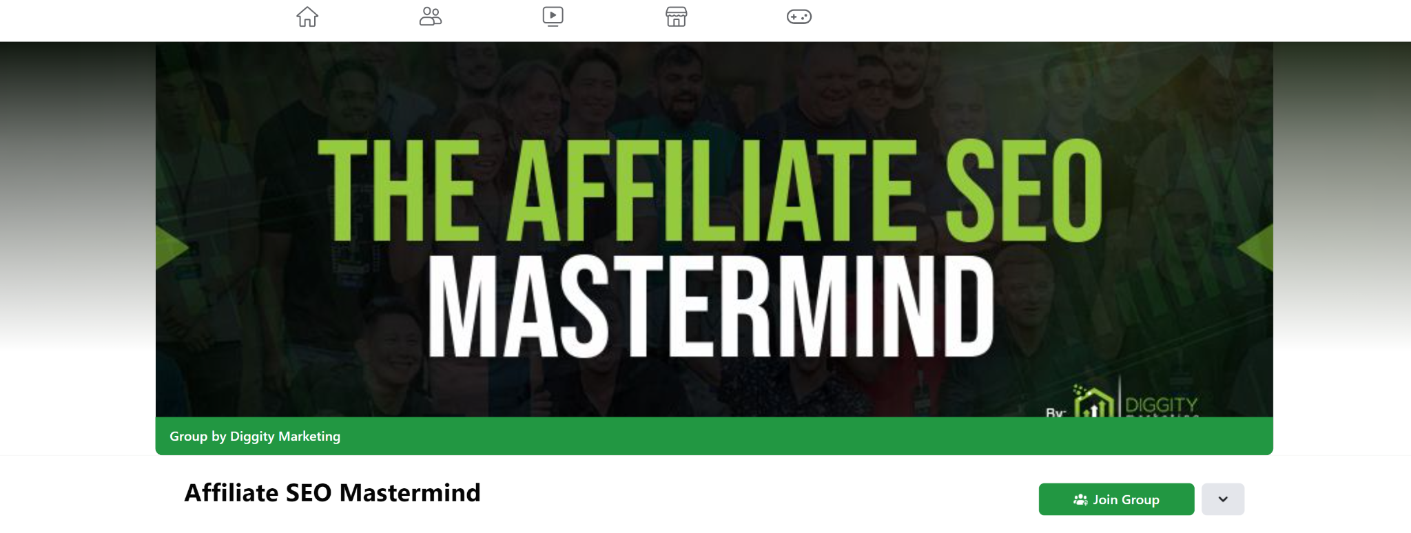 A screenshot featuring the Affiliate SEO Mastermind Facebook Page