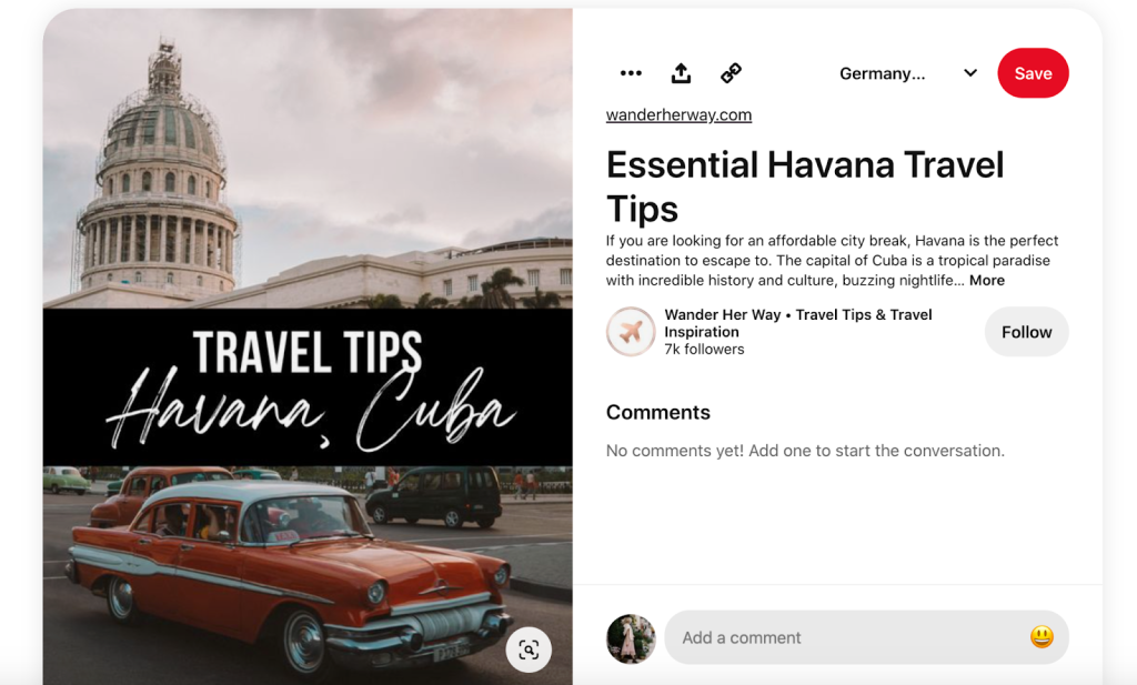 Essential Havana Travel Tips pin from Wander Her Way