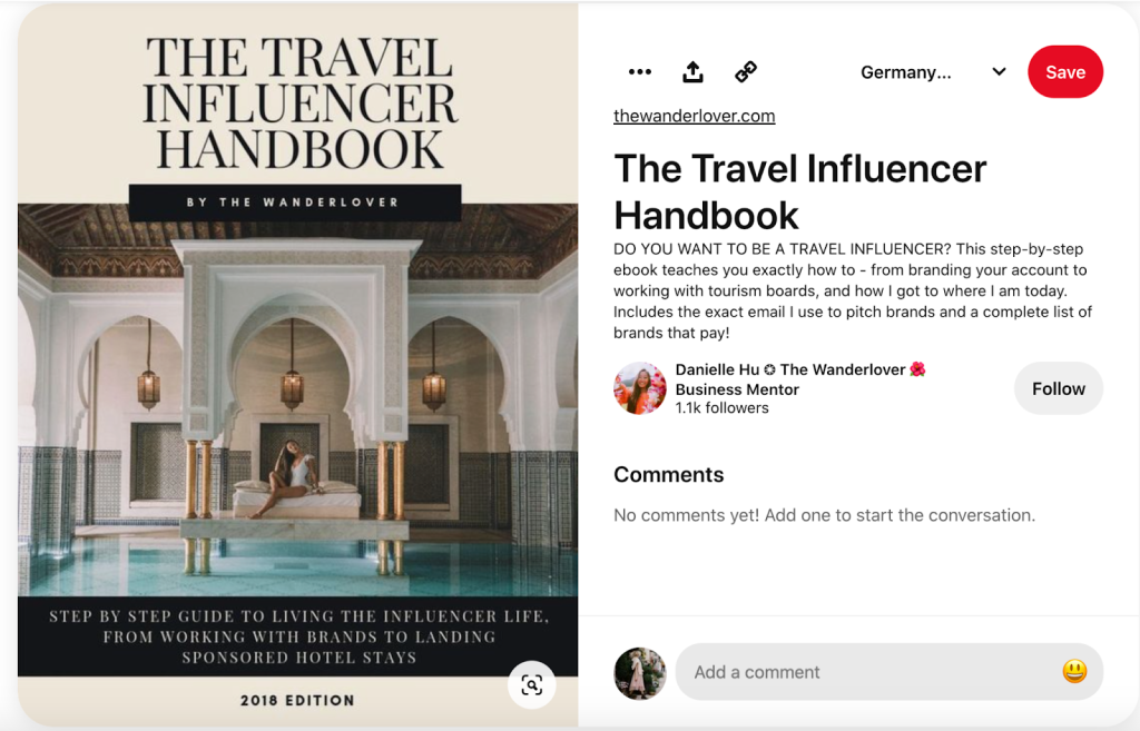 The travel influencer handbook pin from Danielle Hu