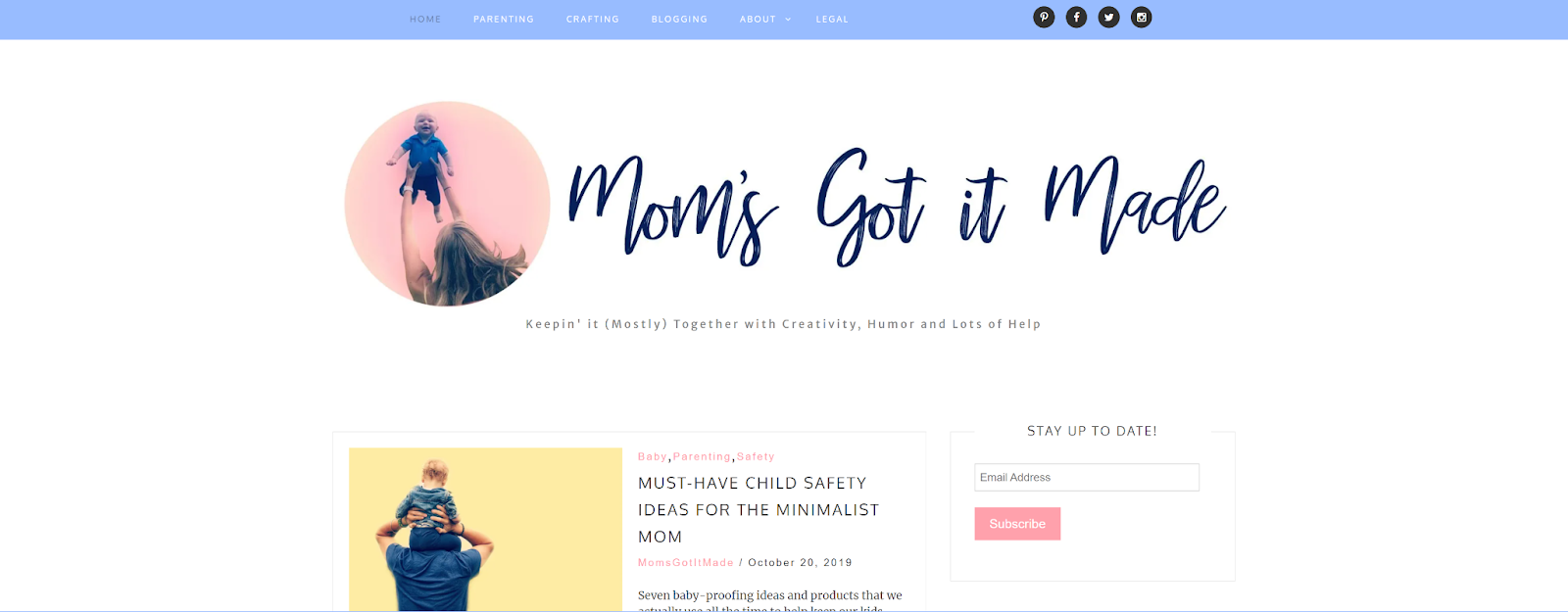A screenshot featuring the home page of the Mom’s Got It Made website