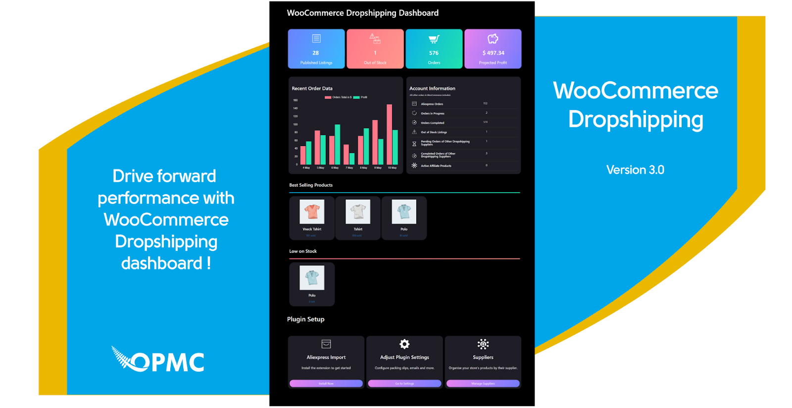 An example of software for organizing a dropshipping store (WooCommerce); the picture shows a personal account with statistics