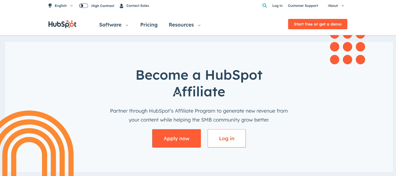 A screenshot of the HubSpot affiliate platform homepage