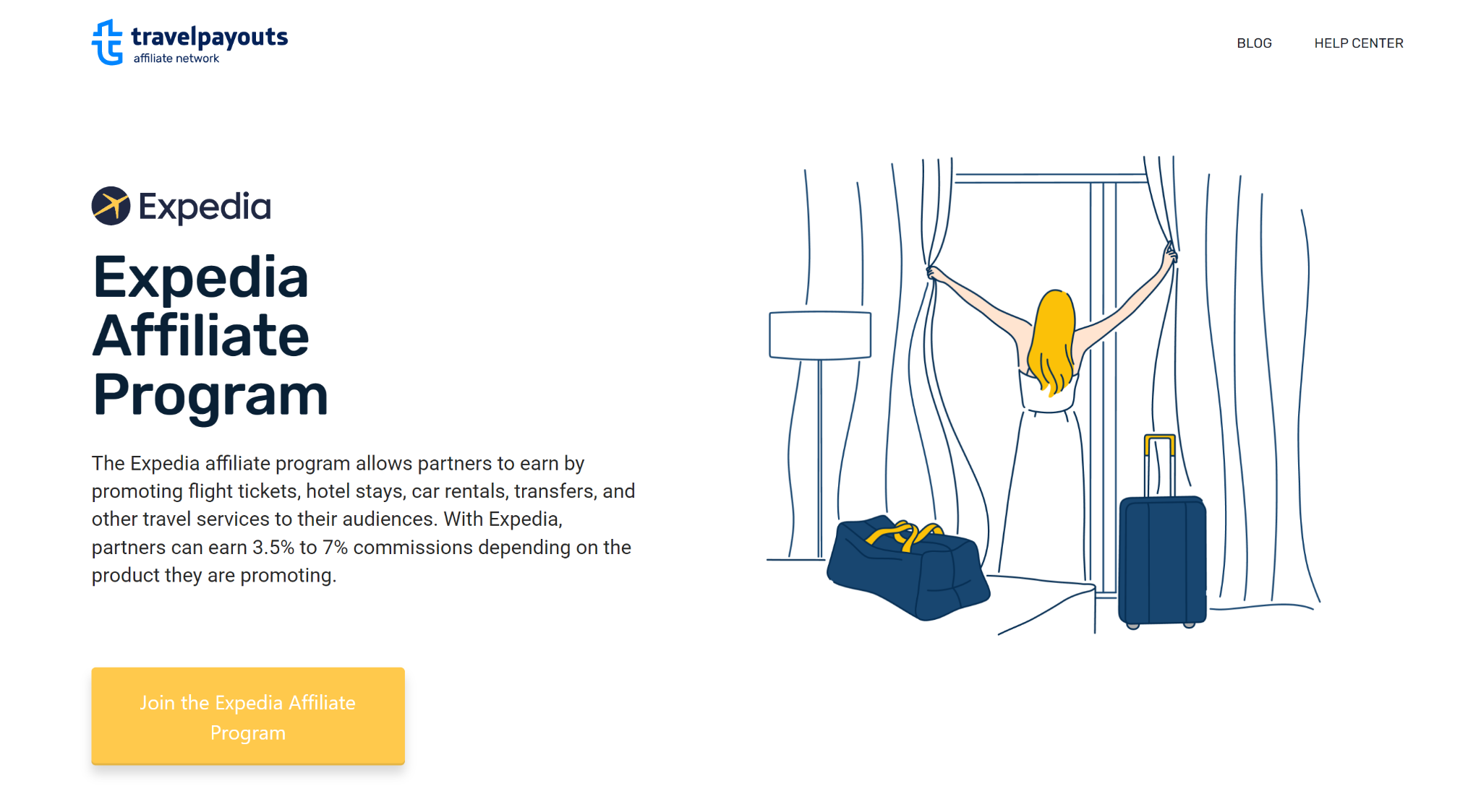 A screenshot of the Expedia affiliate program landing page