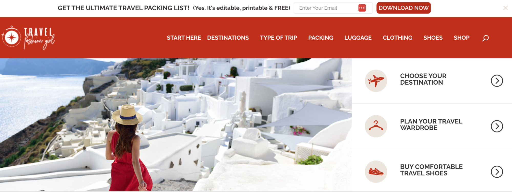 A screenshot featuring the Travel Fashion Girl homepage