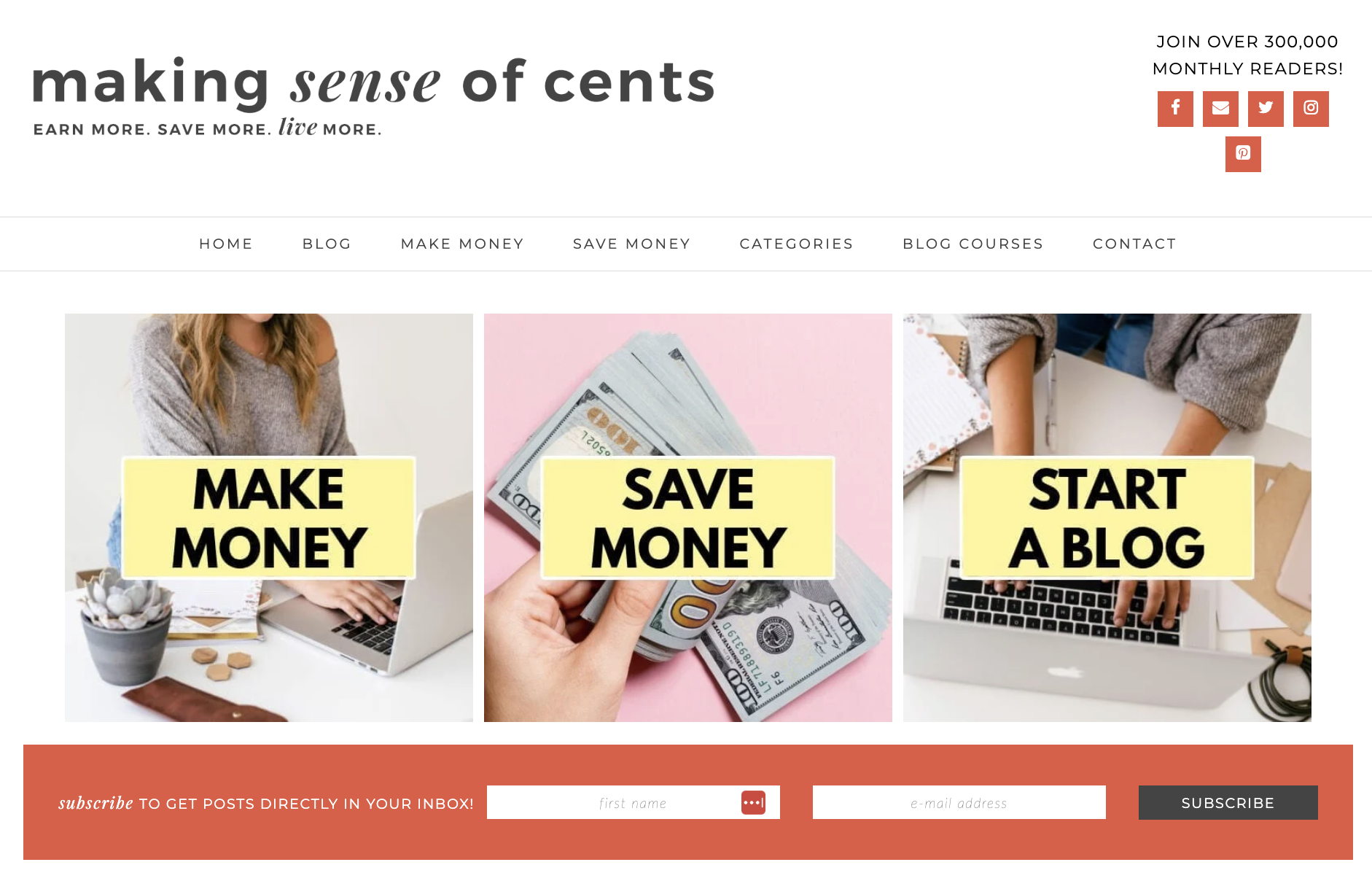 A screenshot featuring the Making Sense of Cents homepage