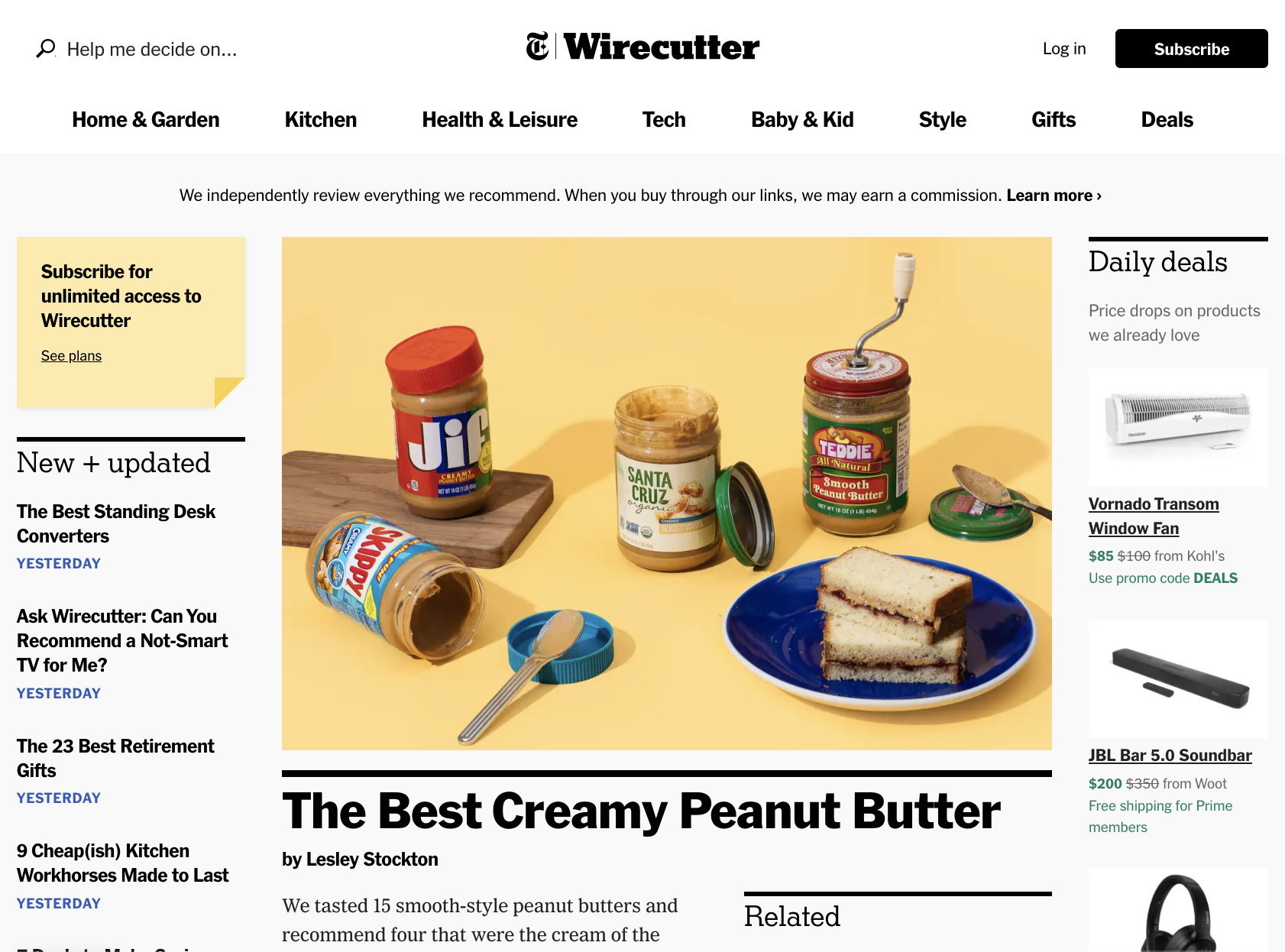 A screenshot featuring the Wirecutter homepage