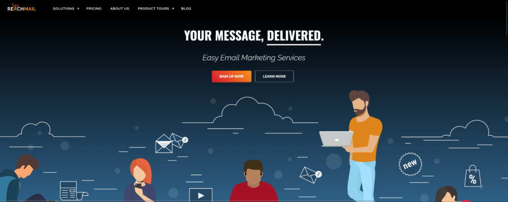 A screenshot featuring ReachMail homepage