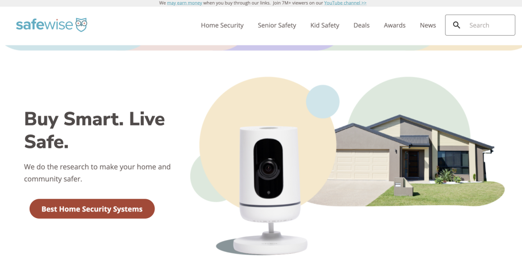 SafeWise homepage with the headline “BuySmart. Live Safe.”
