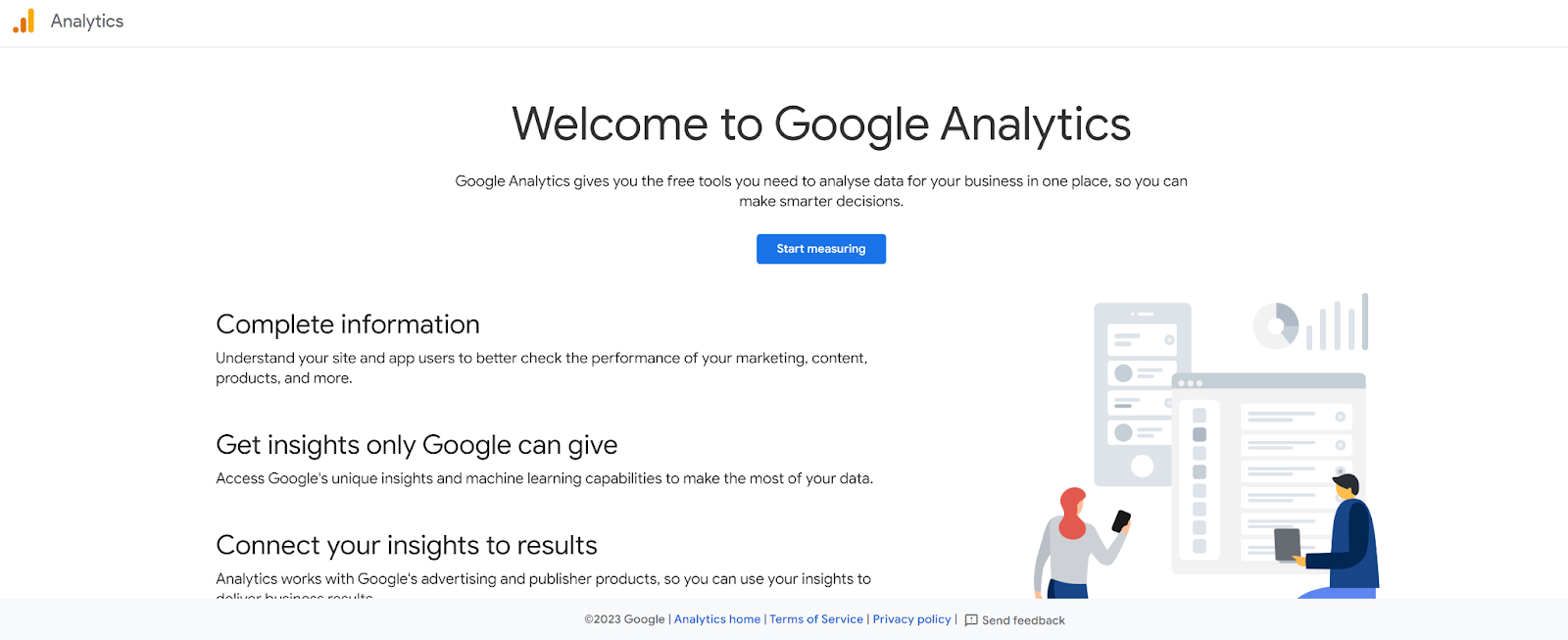 The screenshot of Google Analytics homepage 
