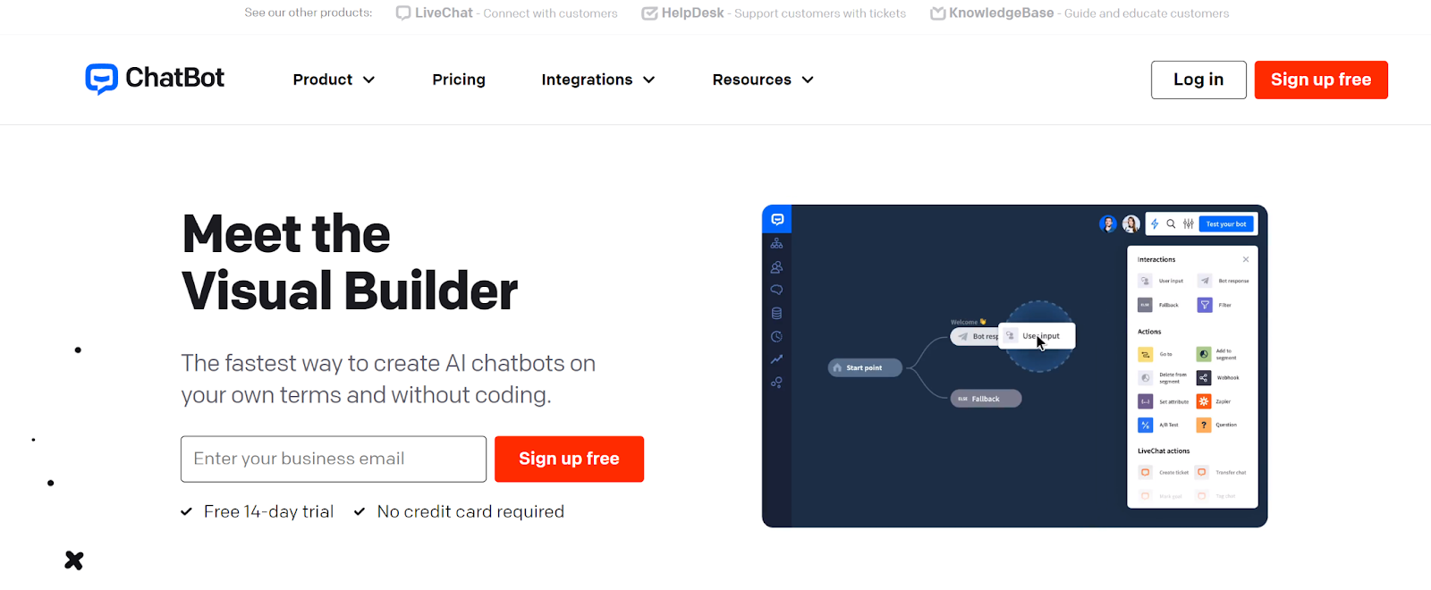 Screenshot of ChaBot Visual Builder page