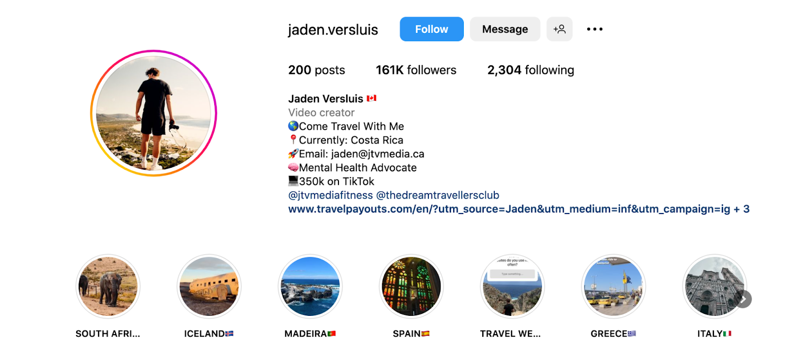 a screenshot featuring Jaden Verslius Instagram Account