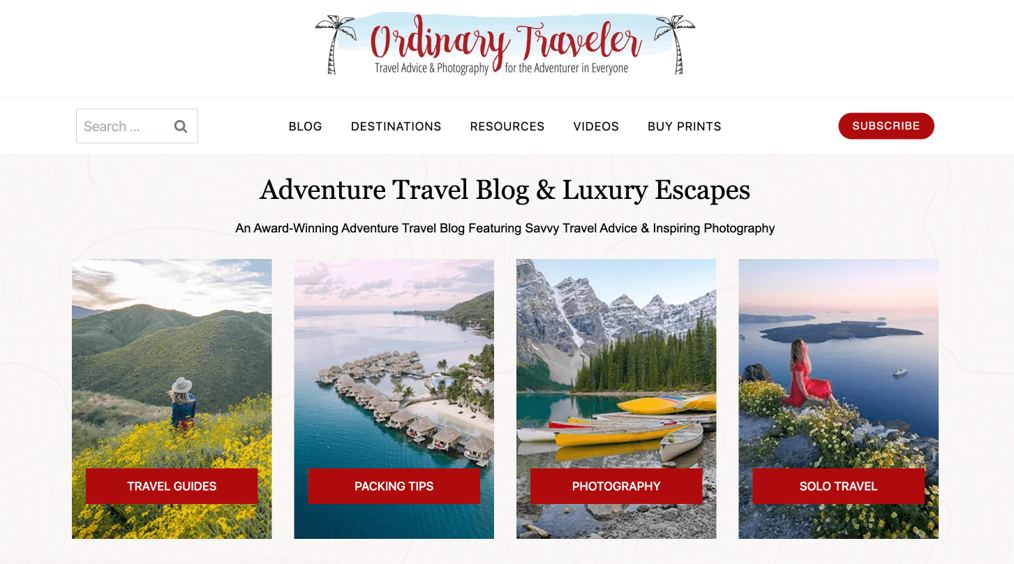 Ordinarytraveler.com homepage