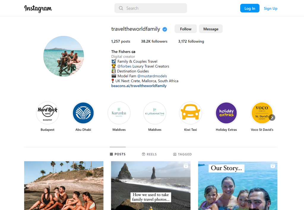 A screenshot of @traveltheworldfamily’s profile on Instagram.