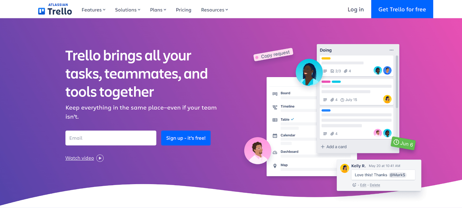 A screenshot featuring the Trello homepage