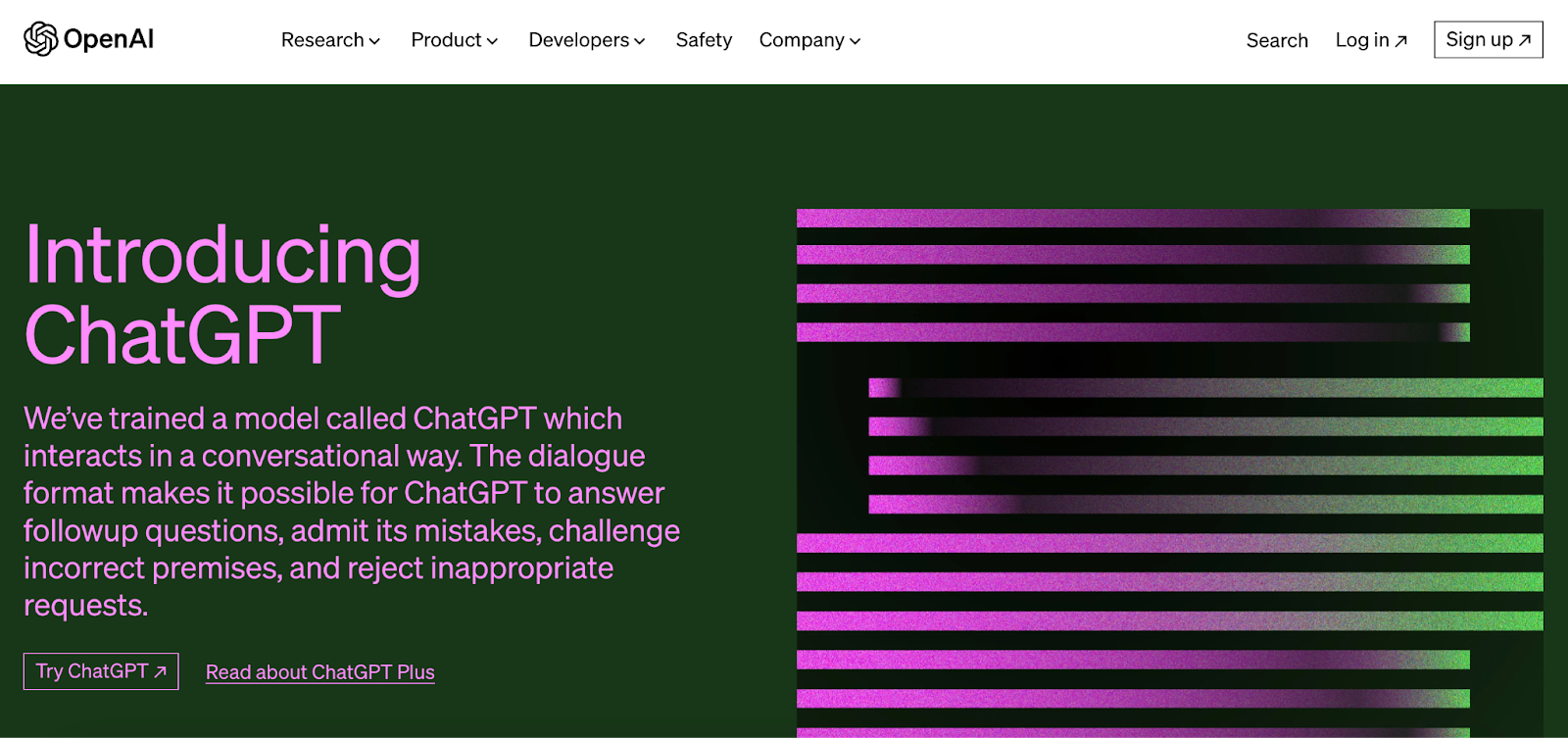 A screenshot of the ChatGPT website, with the title “Introducing ChatGPT.”