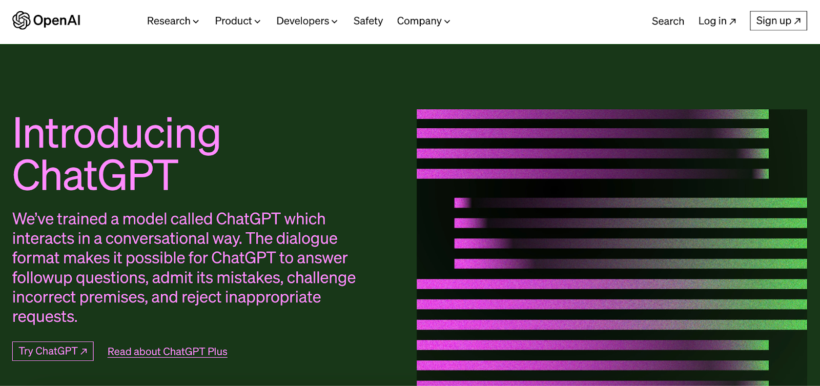 ChatGPT is a powerful (and free!) AI content writing tool that can be used to create outlines, generate blog content, and write social media captions. A screenshot of the ChatGPT website, with the title “Introducing ChatGPT.”