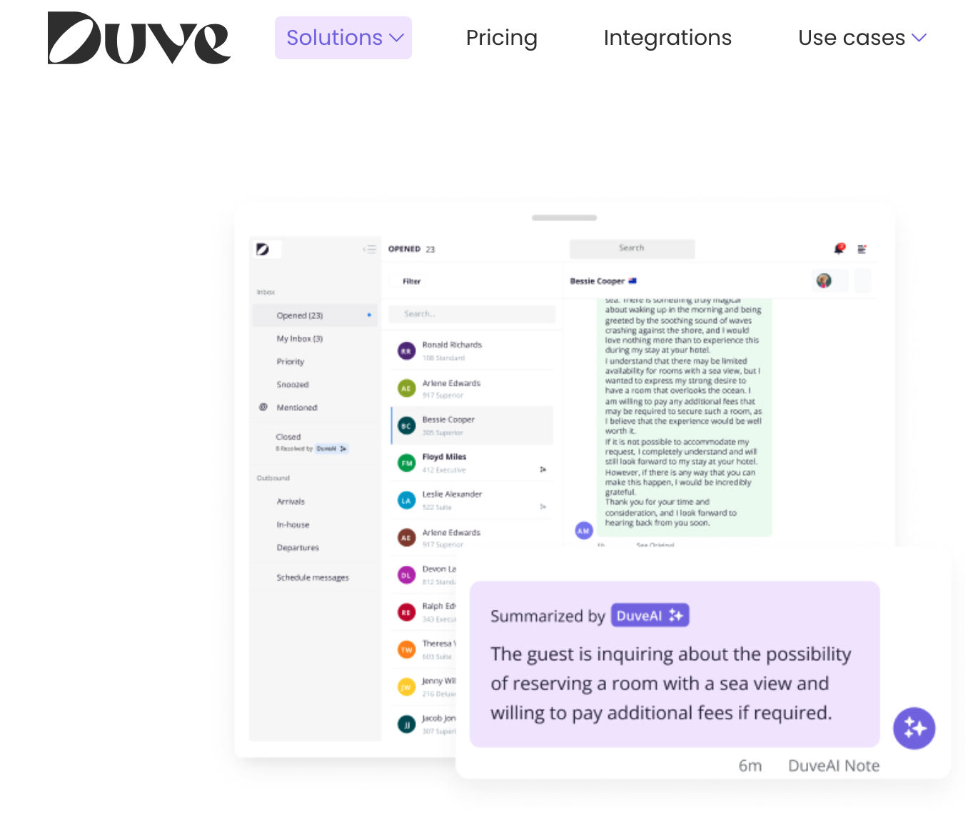 A screenshot of the Duve software featuring the summarized message of a bot