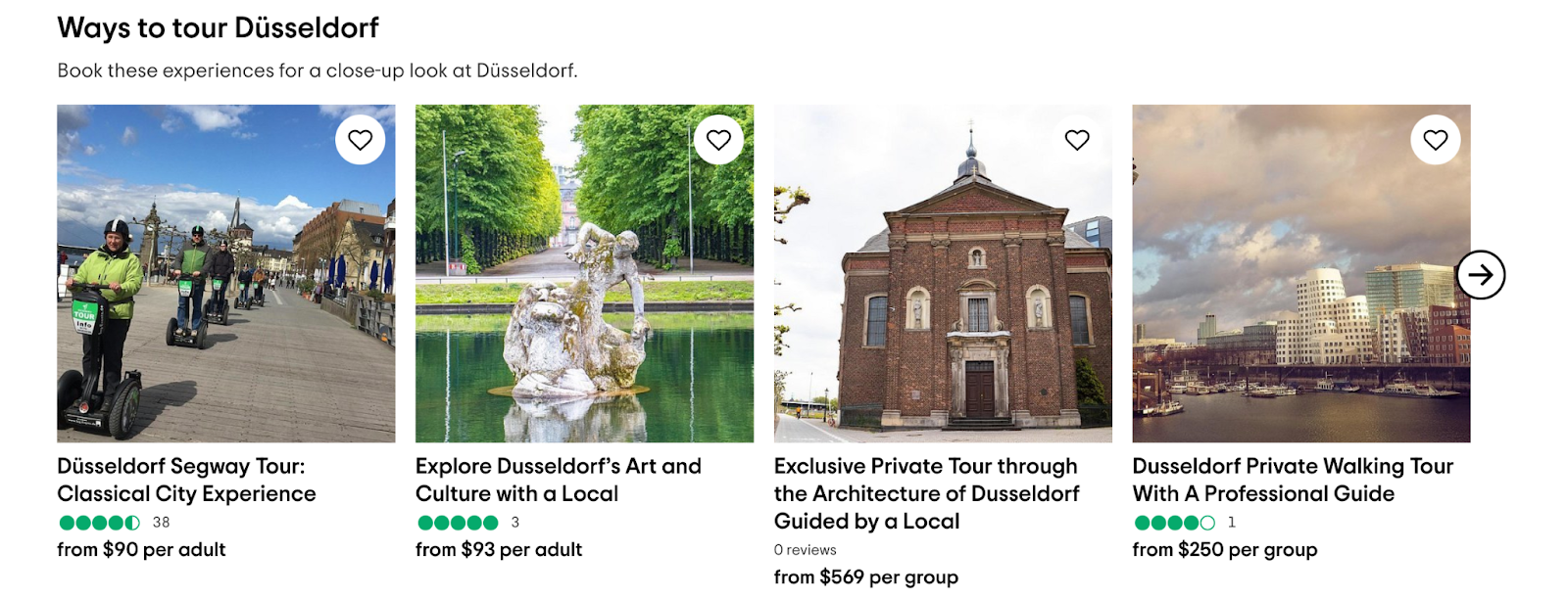 A screenshot of the TripAdvisor selection of tours based on the user’s history and location