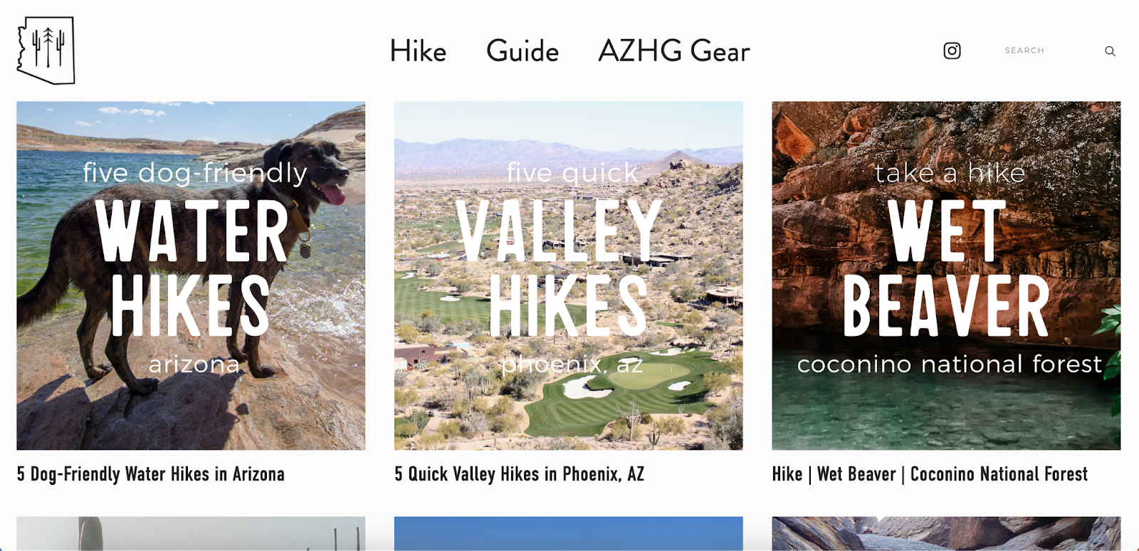 A screenshot of the Arizona Hiker’s Guide website homepage
