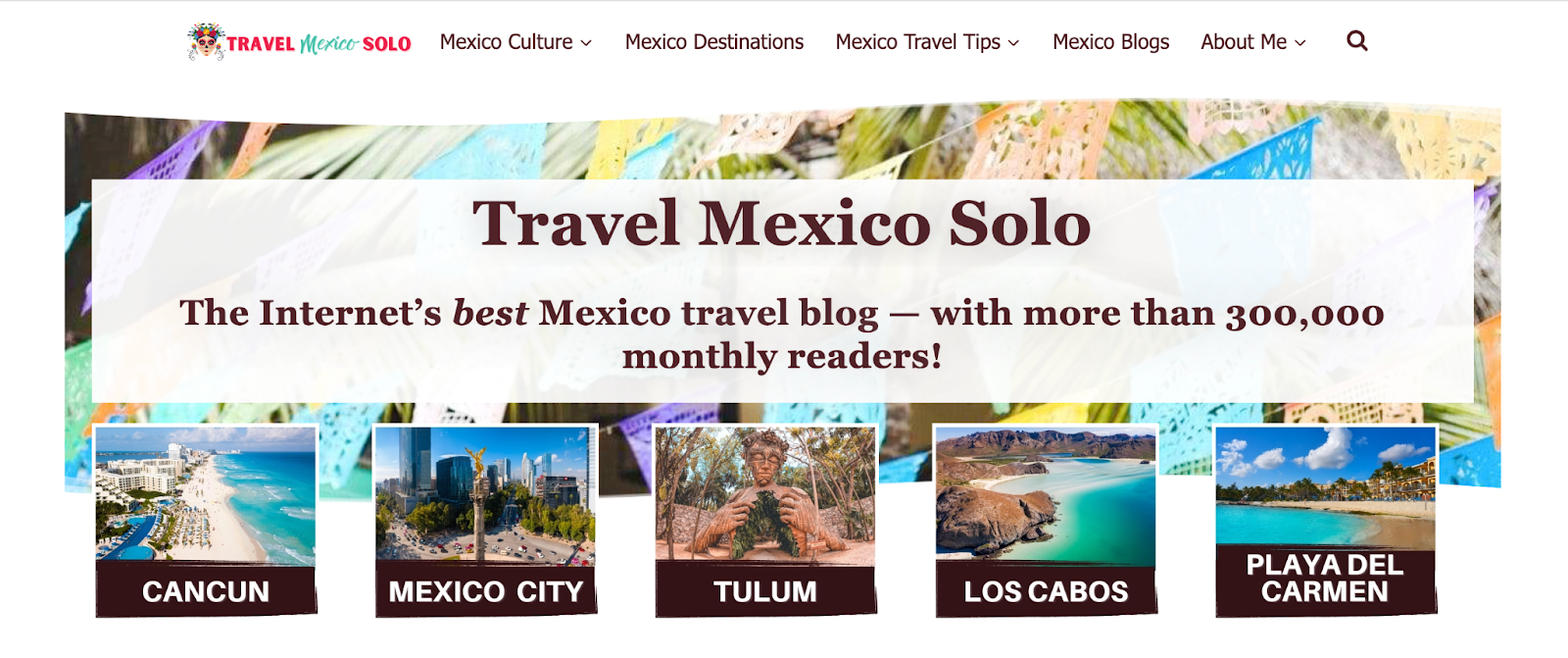 A screenshot of the Travel Mexico Solo website