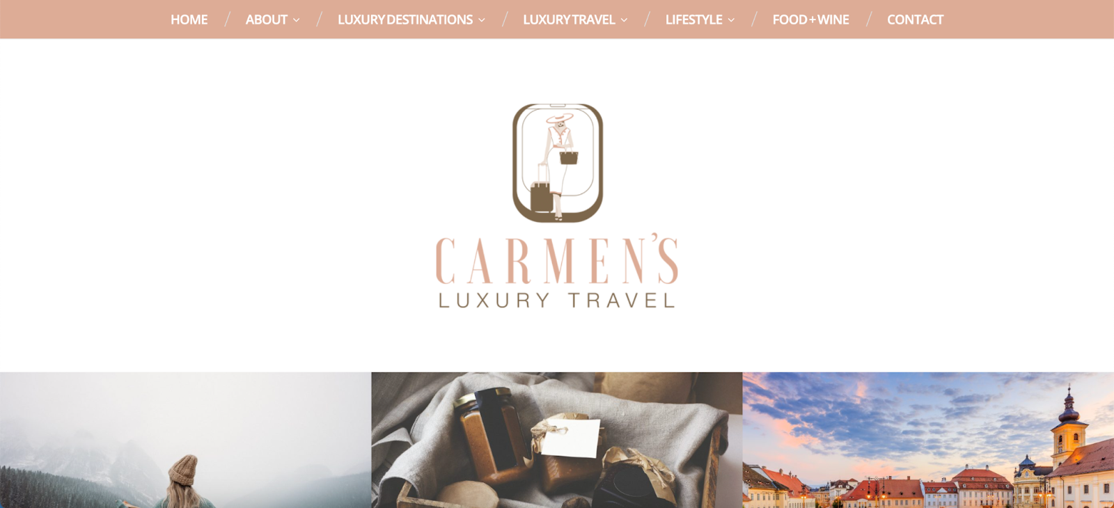 A screenshot of Carmen’s Luxury Travel website homepage